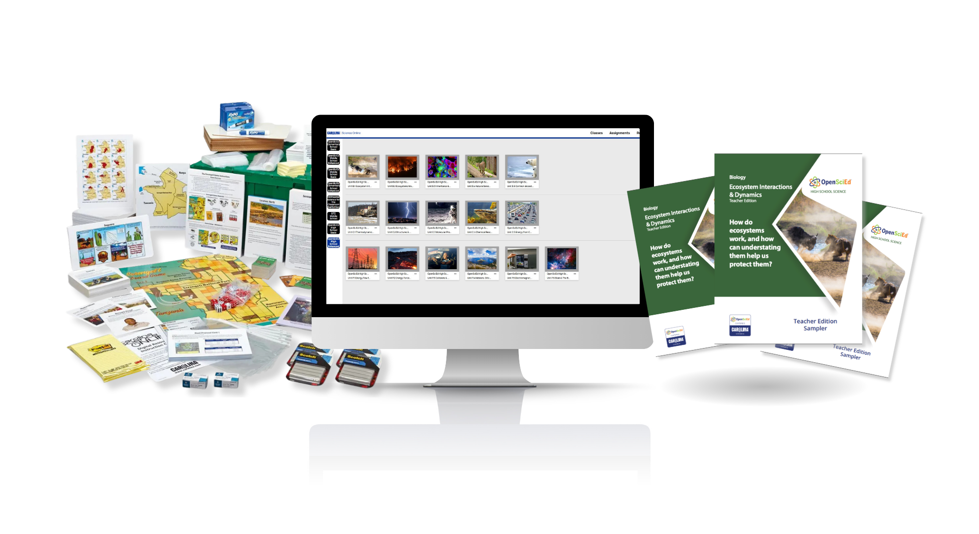 A grouping of hands-on kit, digital services and printed manuals for OSE high school