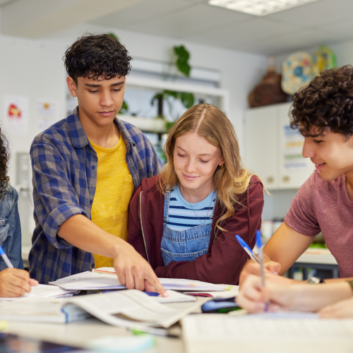Students working on a project together in a science classroom
